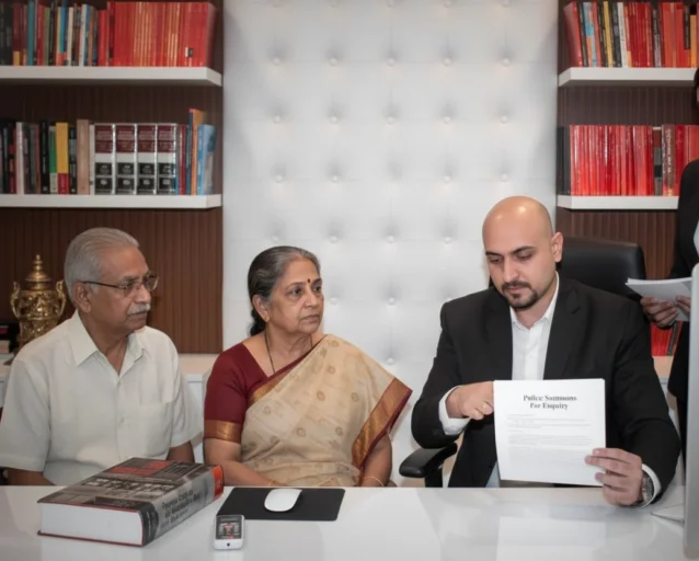 Indian lawyer consulting with elderly client